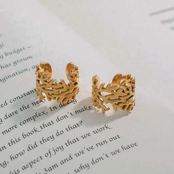 Stainless Steel Geometric Women's Ear Bone Clip Earrings With Electroplating And Plant Flower Style