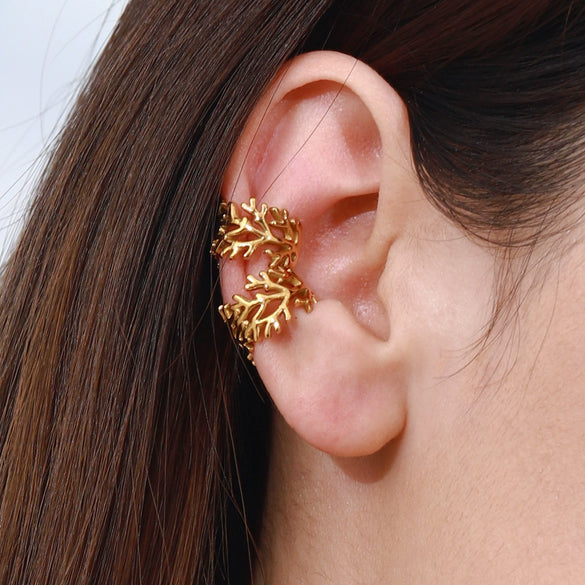 Stainless Steel Geometric Women's Ear Bone Clip Earrings With Electroplating And Plant Flower Style