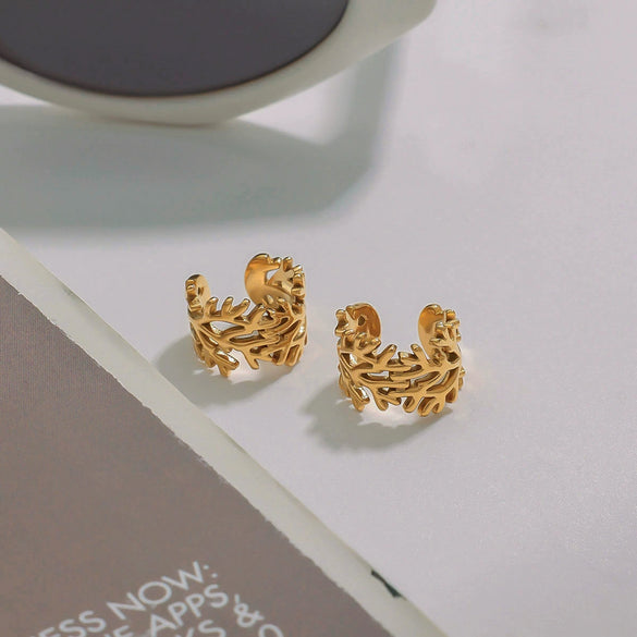 Stainless Steel Geometric Women's Ear Bone Clip Earrings With Electroplating And Plant Flower Style