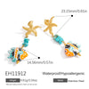 Stainless Steel Geometric Women's Earrings With Electroplating Marine Series Small Fish Shell Jewelry Pendants Light Luxury Style