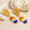 Stainless Steel Geometric Women's Earrings With Electroplating Marine Series Small Fish Shell Jewelry Pendants Light Luxury Style
