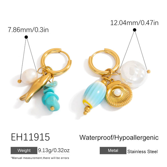 Stainless Steel Geometric Women's Earrings With Electroplating Marine Series Small Fish Shell Jewelry Pendants Light Luxury Style