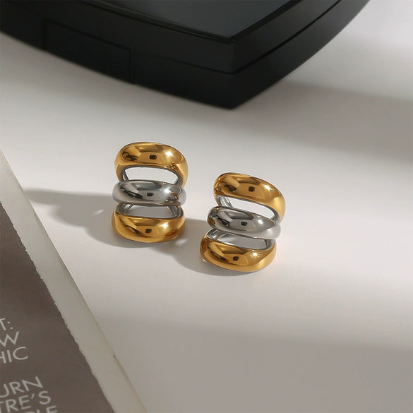 Stainless Steel Geometric Women's Three Layer Ear Clip Jewelry With Gold And Silver Color Matching And Electroplating Treatment