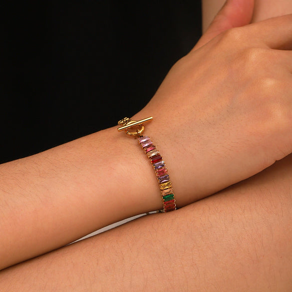 Stainless Steel Geometric Zircon Bracelet For Women
