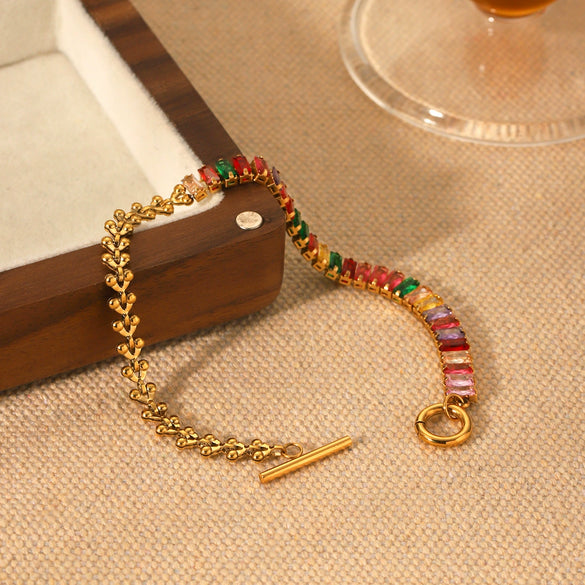 Stainless Steel Geometric Zircon Bracelet For Women