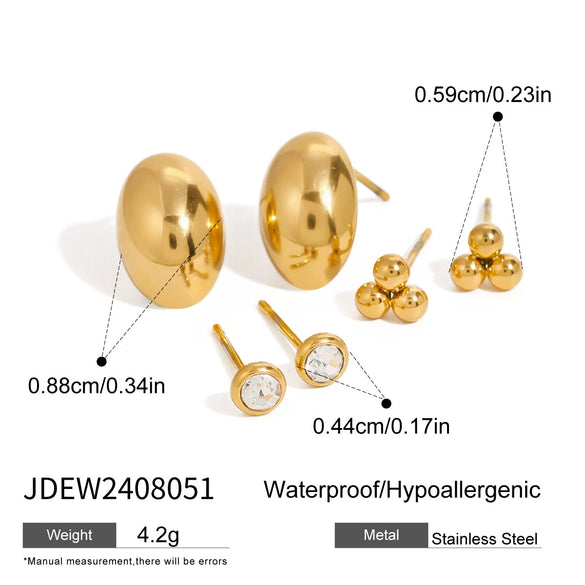 Stainless Steel Geometric Zircon Earrings Electroplated Jewelry For Women