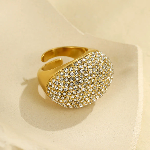 Stainless Steel Geometric Zircon Ring Electroplated Highend Hand Jewelry