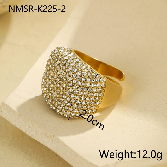 Stainless Steel Geometric Zircon Ring Electroplated Highend Hand Jewelry