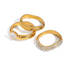 Stainless Steel Geometric Zircon Ring Electroplated Jewelry For Women