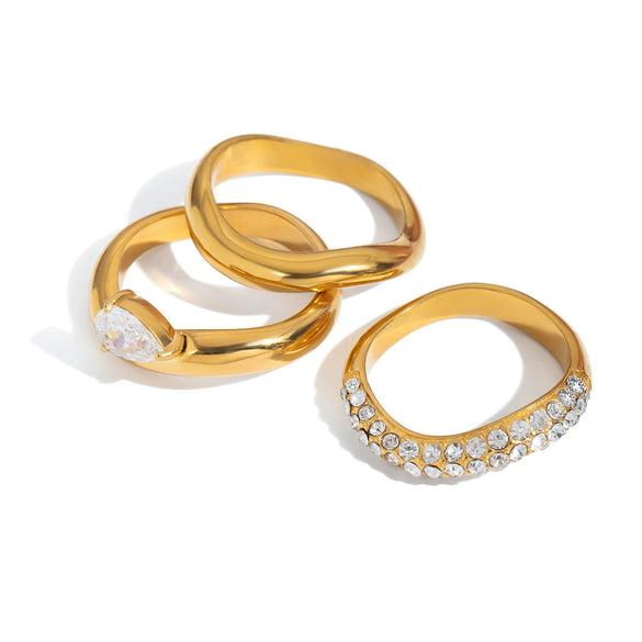 Stainless Steel Geometric Zircon Ring Electroplated Jewelry For Women
