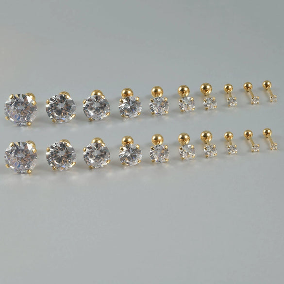 Stainless Steel Geometric Zircon Stud Earrings With Polishing Treatment