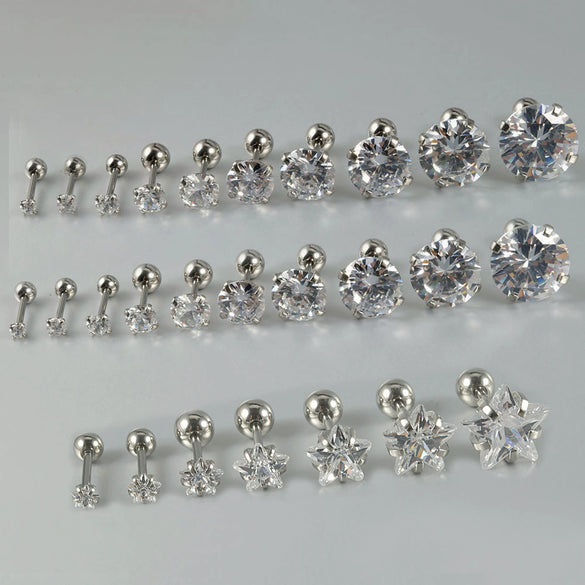 Stainless Steel Geometric Zircon Stud Earrings With Polishing Treatment