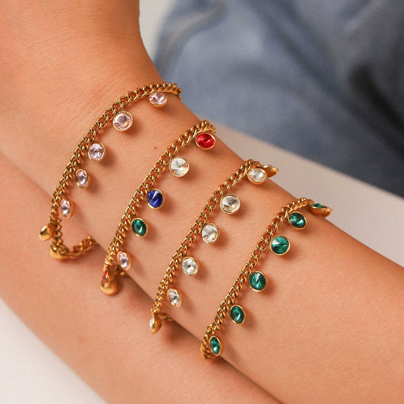 Stainless Steel Geometric Zircon Tassel Necklace