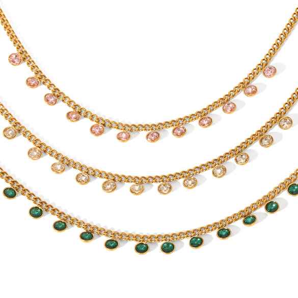 Stainless Steel Geometric Zircon Tassel Necklace