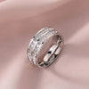 Stainless Steel Geometry Couple Ring With Single Or Double Row Square Crystal Inlay Electroplated Simple Band For Women