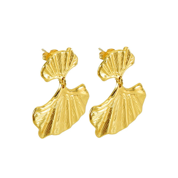 316L Stainless Steel Ginkgo Leaf Women's Exaggerated Highend Fashion Electroplated Geometric Earrings