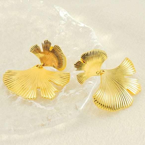 316L Stainless Steel Ginkgo Leaf Women's Exaggerated Highend Fashion Electroplated Geometric Earrings
