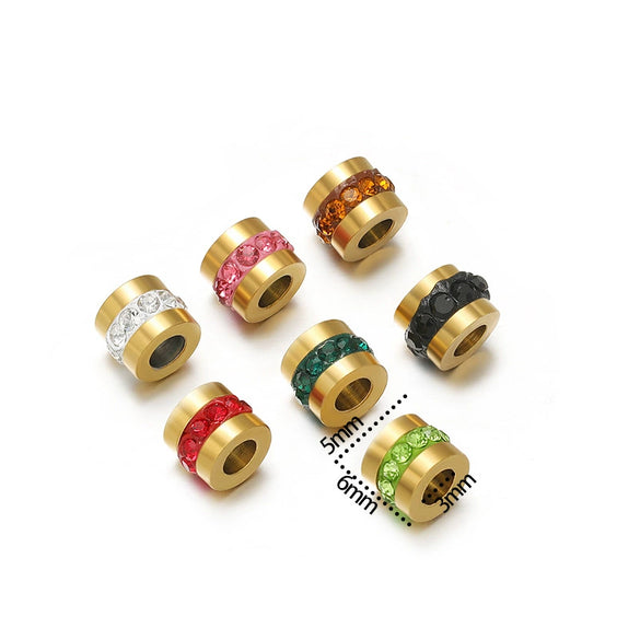 Stainless Steel Glossy Rhinestone Spacer Beads For Bracelet Electroplated Jewelry