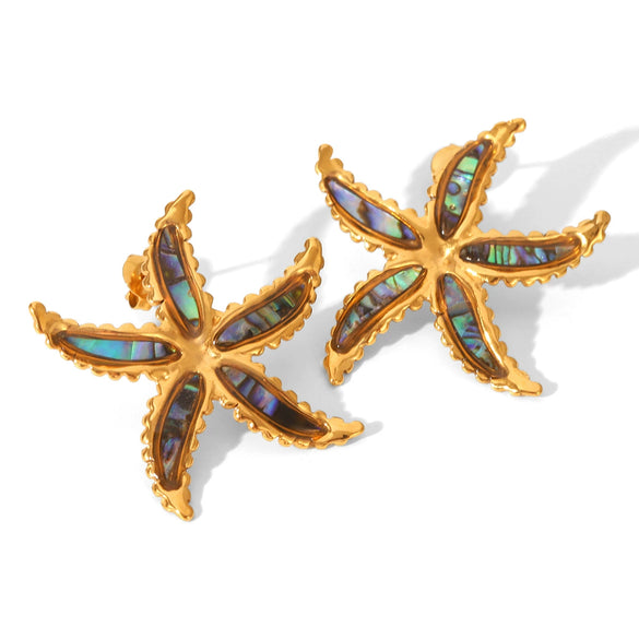 Stainless Steel Glued Abalone Starfish And Star Earrings Geometric And Animal Style