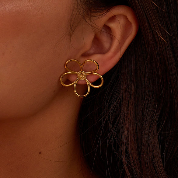 Stainless Steel Gold And Silver Color Matching Geometric And Flower Cut Out Electroplated Women's Earrings