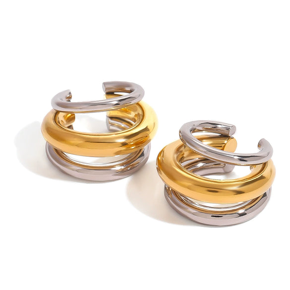 Stainless Steel Gold And Silver Contrast Electroplated Women's Fashion Earrings