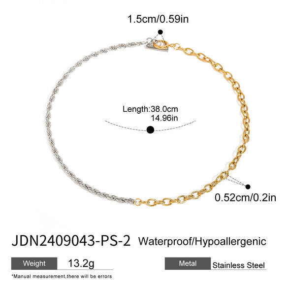 Stainless Steel Gold And Silver Contrast Twist Necklace Electroplating Jewelry For Women