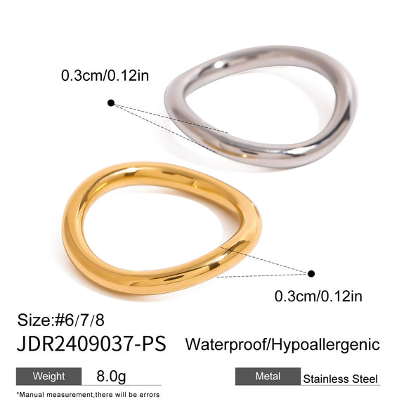 Stainless Steel Gold And Silver Smooth Wave Ring Electroplated Minimalist Women's Jewelry