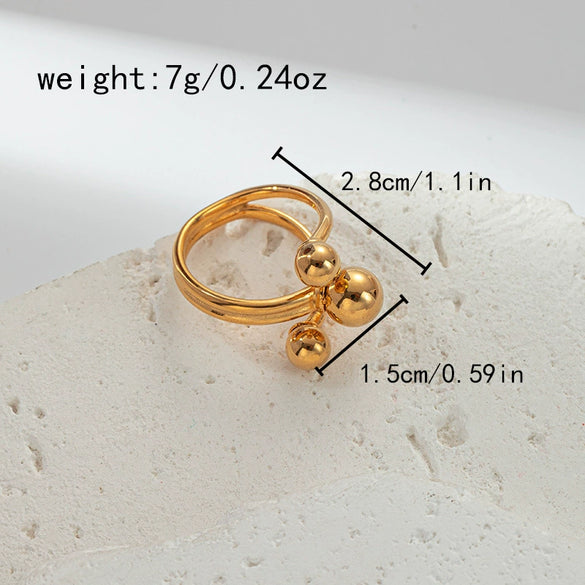 Stainless Steel Gold Beads Three Layer Design Electroplated Geometric Fashion Ring Accessories