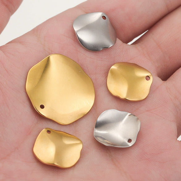 Stainless Steel Gold Electroplated Deformed Uneven Sequin Round Earrings Jewelry Accessories