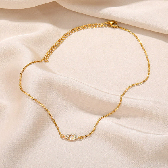 Stainless Steel Gold Electroplated Devil's Eye Microinlaid Zircon Necklace Unisex Retro Jewelry