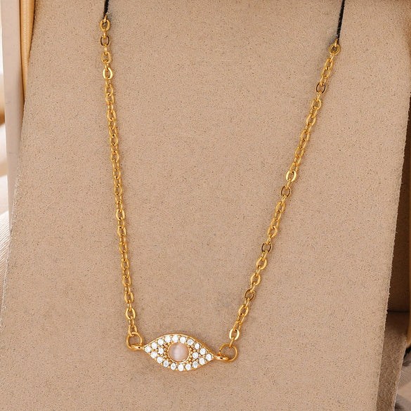 Stainless Steel Gold Electroplated Devil's Eye Microinlaid Zircon Necklace Unisex Retro Jewelry