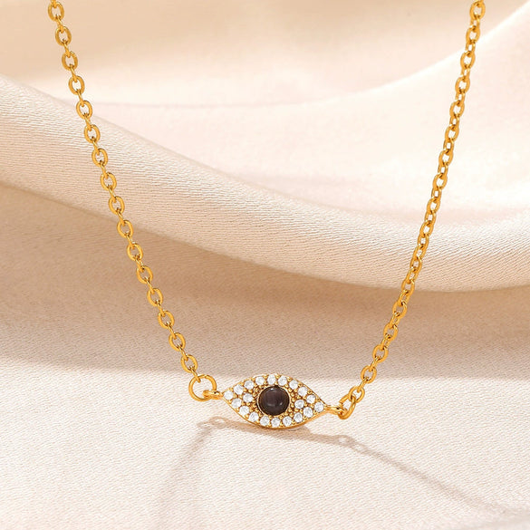 Stainless Steel Gold Electroplated Devil's Eye Microinlaid Zircon Necklace Unisex Retro Jewelry