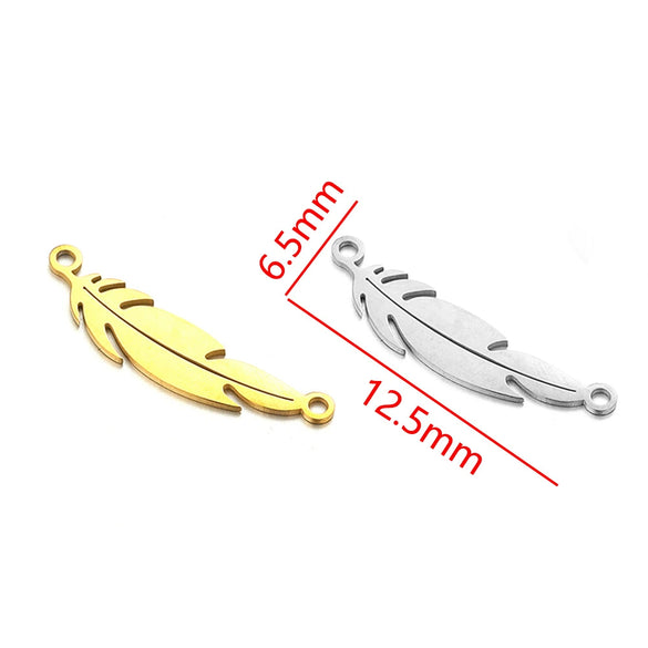 Stainless Steel Gold Plated Bear Paw Feather Dinosaur Double Hole Pendant Connector Jewelry Accessories Electroplated Cartoon Style