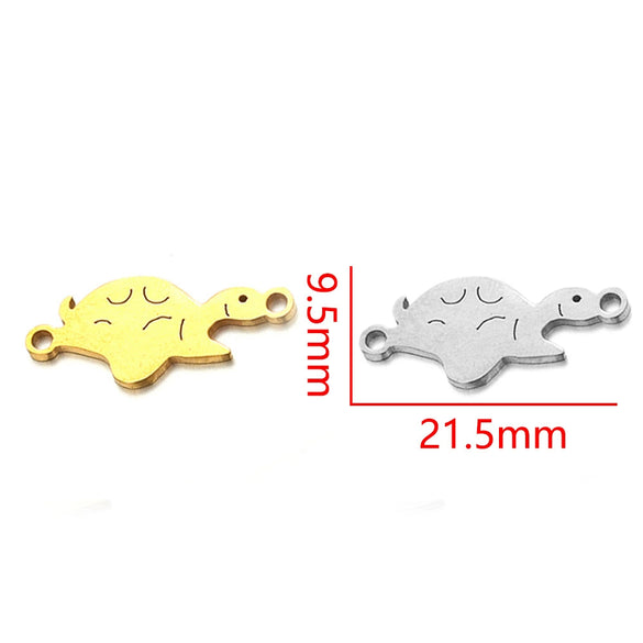 Stainless Steel Gold Plated Bear Paw Feather Dinosaur Double Hole Pendant Connector Jewelry Accessories Electroplated Cartoon Style