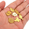 Stainless Steel Gold Plated Bear Paw Feather Dinosaur Double Hole Pendant Connector Jewelry Accessories Electroplated Cartoon Style