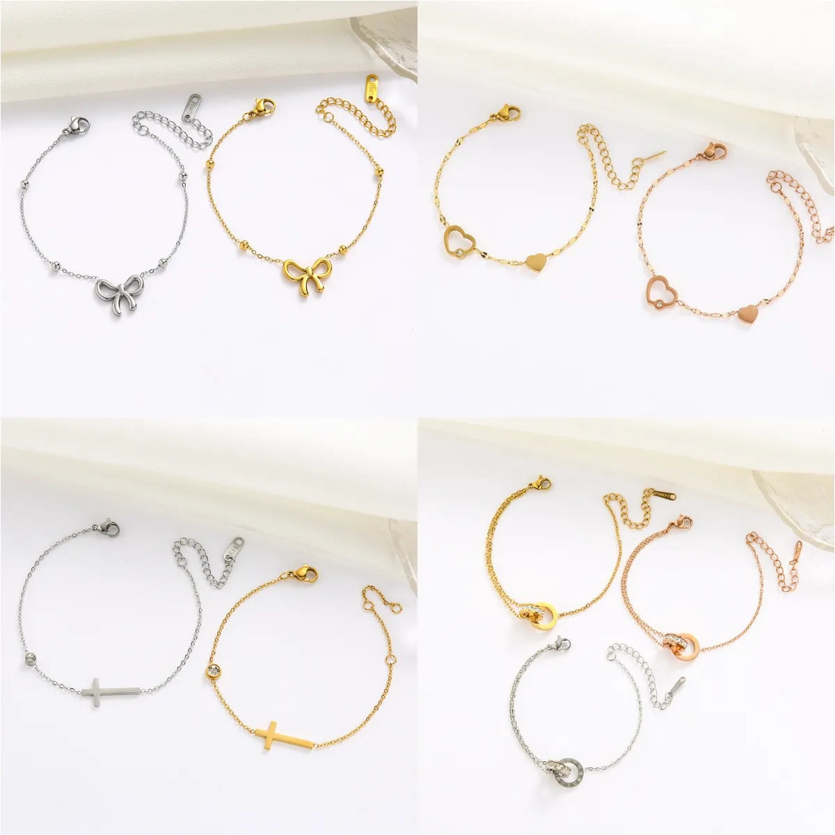 Stainless Steel Gold Plated Casual Sweet Bow Knot Plating Bracelets