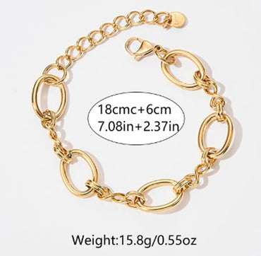 Stainless Steel Gold Plated Classic Style Double Ring Patchwork Hollow Out Bracelets