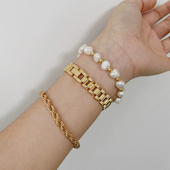 Stainless Steel Gold Plated Detachable Wristband Bracelet With Geometric Design For Unisex