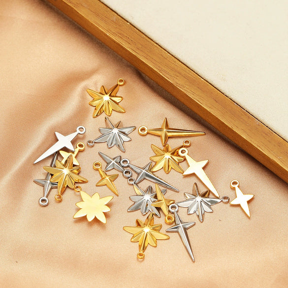 Stainless Steel Gold Plated Eightpointed Star And Cross Pendant Jewelry Accessories