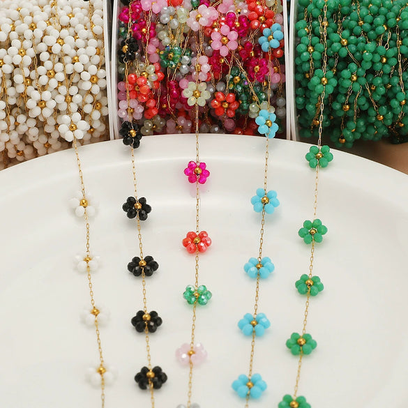 Stainless Steel Gold Plated Flower Bead Chain Handmade Jewelry Accessories