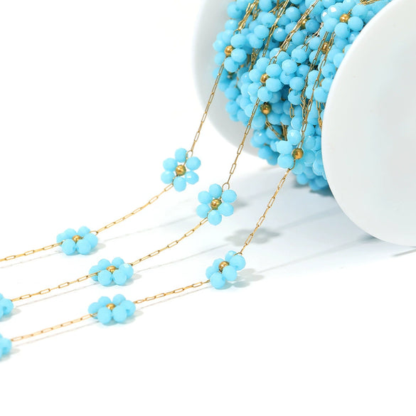 Stainless Steel Gold Plated Flower Bead Chain Handmade Jewelry Accessories