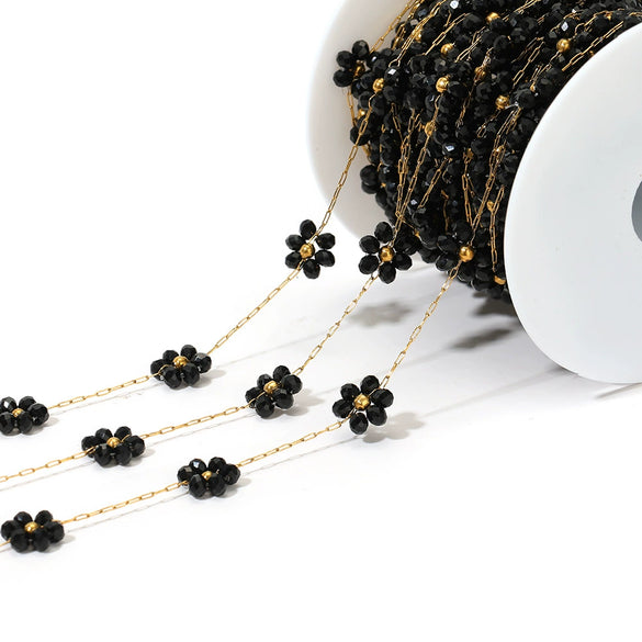 Stainless Steel Gold Plated Flower Bead Chain Handmade Jewelry Accessories