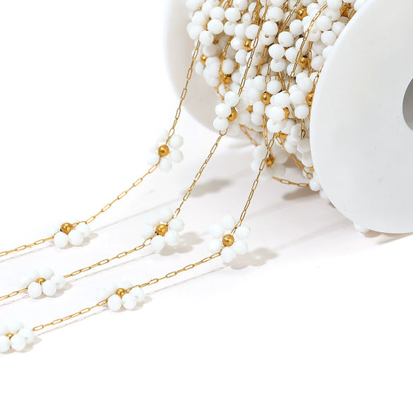Stainless Steel Gold Plated Flower Bead Chain Handmade Jewelry Accessories