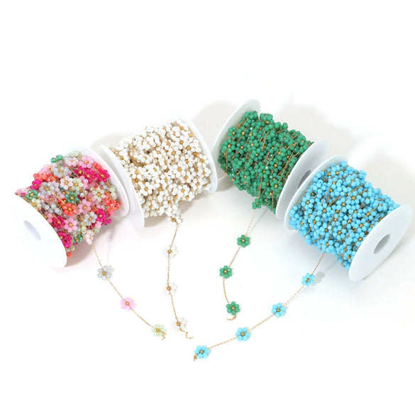 Stainless Steel Gold Plated Flower Bead Chain Handmade Jewelry Accessories