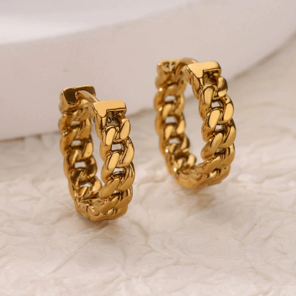 Stainless Steel Gold Plated Geometric Cuban Chain Earrings Unisex