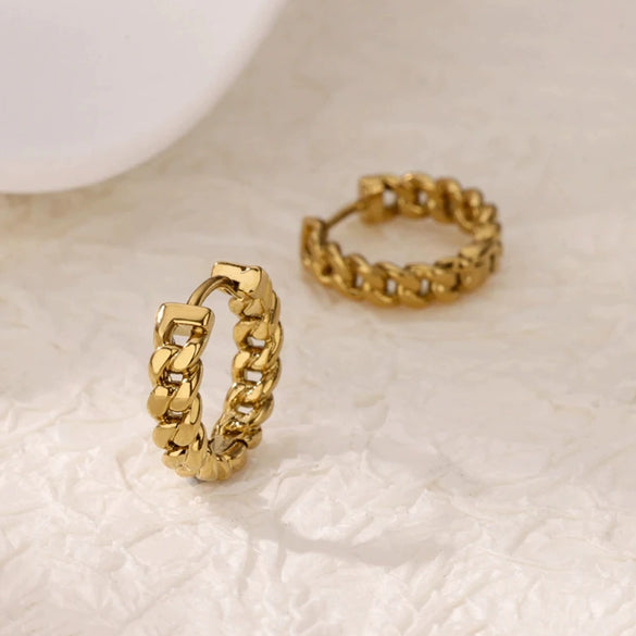 Stainless Steel Gold Plated Geometric Cuban Chain Earrings Unisex