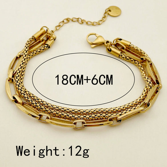 Stainless Steel Gold Plated Geometric Hollow Double Layer Fashion Women's Bracelet Jewelry