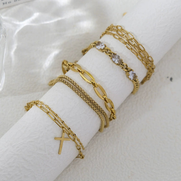Stainless Steel Gold Plated Geometric Hollow Double Layer Fashion Women's Bracelet Jewelry