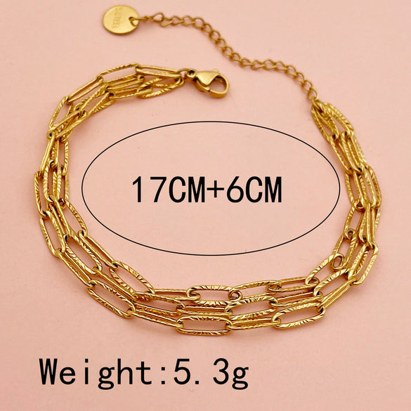 Stainless Steel Gold Plated Geometric Hollow Double Layer Fashion Women's Bracelet Jewelry