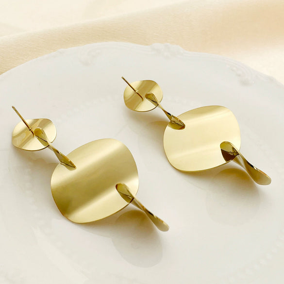 Stainless Steel Gold Plated Geometric Round Fashion Earrings For Women